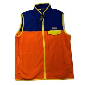 Polo Ralph Lauren Brushed Fleece Vest Men Medium Orange Blue Colorblock $168 NEW